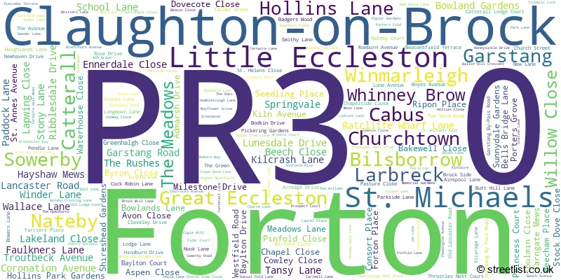 A word cloud for the PR3 0 postcode